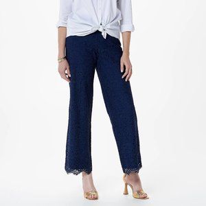 Women's Wide Leg Knit Lace Pants - Dark Navy